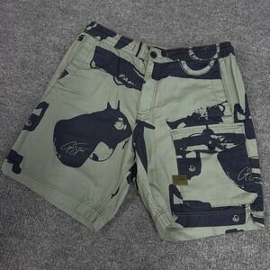 G-Star Raw Shorts Mens 32 Green All Over Print Sport Trainer Cargo Drawstring
